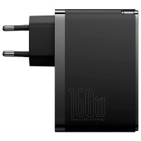 Мережевий зарядний пристрій Baseus GaN5 Pro Digital Fast Charger 2C+U 160W EU Cluster Black (With Superior Series Fast Charging Data Cable Type-C to T (Цвет Black) - фото № 3