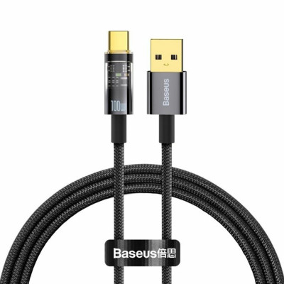 Кабель Baseus Explorer Series Автоматическое отключение питания Кабель для передачи данных с быстрой зарядкой USB — Type-C, 100 Вт, 2 м, черный (CATS000301) - изображение 1
