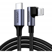Кабель UGREEN US305 USB-C to Lightning Angled Cable Aluminum Shell Braided 1m(UGR-60763) (Цвет Черный), Атикул k50180 |  купить на VILKI.NET - фото № 1