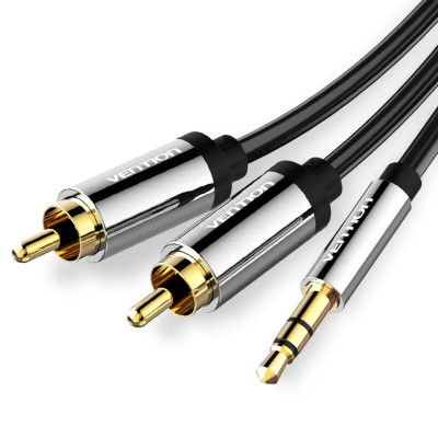 Кабель Vention 3.5mm Male to 2RCA Male Audio Cable 3M Black Metal Type (BCFBI) - изображение 2