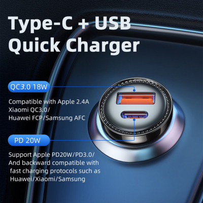 Автомобильный зарядный пристрій Essager Sunset Type-C — USB-кабель для зарядки Lightning 20 Вт, черный (ECC2Q-WL0A) (ECC2Q-WL0A) - изображение 4