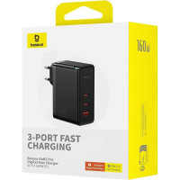 Мережевий зарядний пристрій Baseus GaN5 Pro Digital Fast Charger 2C+U 160W EU Cluster Black (With Superior Series Fast Charging Data Cable Type-C to T (Цвет Black) - фото № 2