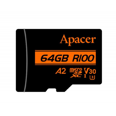 microSDXC (UHS-1 U3) Apacer A2 64Gb class 10 V30 (R100MB/s, W80MB/s) (adapter SD) (AP64GMCSX10U8-R) - изображение 2
