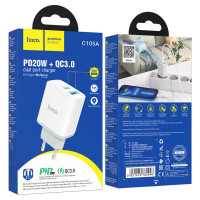 Мережевий зарядний пристрій HOCO C105A Stage dual port PD20W+QC3.0 charger White (Цвет Белый) - фото № 2
