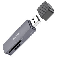 Кардрідер HOCO HB45 Spirit 2-in-1 USB 2.0 card reader Metal Gray (Цвет Metal Gray) - фото № 3