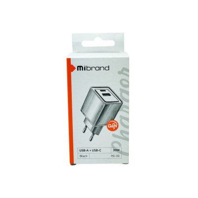 Мережевий зарядний пристрій Mibrand MI-30 GaN 30W Travel Charger USB-A + USB-C White - зображення 2
