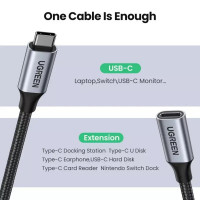 Кабель-подовжувач UGREEN US372 USB-C Male to USB-C Female Gen2 Alu Case Braided Extension Cable 1m (Space Gray)(UGR-30205) (Колір Черный) - фото № 2