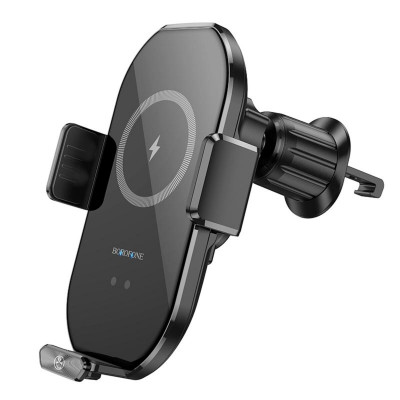 Тримач для мобільного з БЗП BOROFONE BH205 Rusher infrared wireless fast charging car holder(air outlet) Black - изображение 3