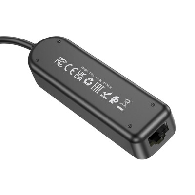 Адаптер Borofone DH6 Erudite 4-in-1 Gigabit Ethernet Adapter(USB to USB3.0*3+RJ45)(L=1.2M) Black (6941991104305) - зображення 4