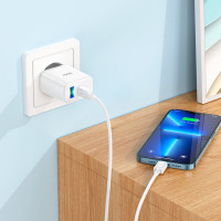 Мережевий зарядний пристрій HOCO C105A Stage dual port PD20W+QC3.0 charger White (Цвет Белый) - фото № 7