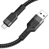 Кабель HOCO U110 USB to Micro 2.4A, 1.2м, нейлон, алюминиевые разъемы, Черный (6931474770585)
