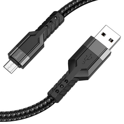 Кабель HOCO U110 USB to Micro 2.4A, 1.2m, нейлон, алюмінієві конектори, Black (6931474770585) - зображення 1