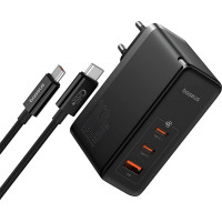 Мережевий зарядний пристрій Baseus GaN5 Pro Digital Fast Charger 2C+U 160W EU Cluster Black (With Superior Series Fast Charging Data Cable Type-C to T (Цвет Black) - фото № 6