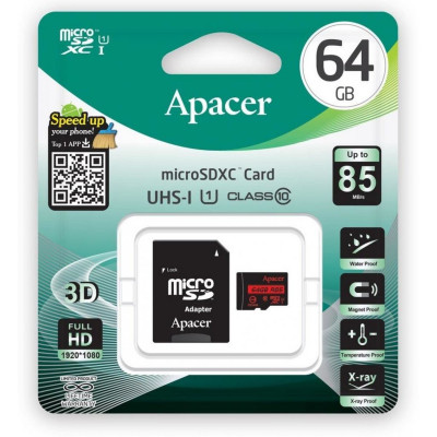 microSDXC (UHS-1) Apacer 64Gb 10 R85MB/s (adapter SD) (AP64GMCSX10U5-R) - изображение 2