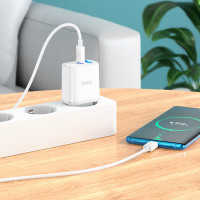 Мережевий зарядний пристрій HOCO C105A Stage dual port PD20W+QC3.0 charger White (Цвет Белый) - фото № 8