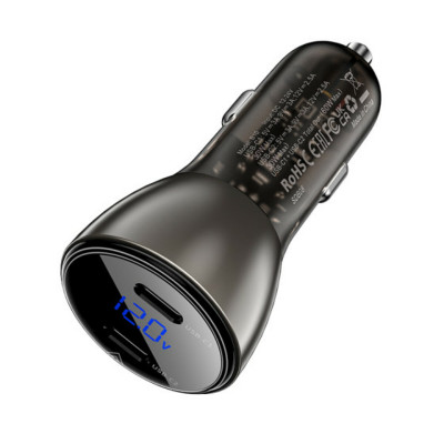 Автомобильное автомобильное зарядное устройство ACEFAST B10 металлическое 60Вт (USB-C + USB-C) с цифровым дисплеем Черный (AFB10) - изображение 2
