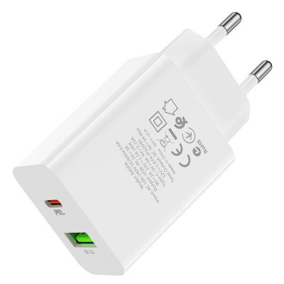 Мережевий зарядний пристрій BOROFONE BA56A Lavida dual port PD20W+QC3.0 charger White (BA56AW) - зображення 3