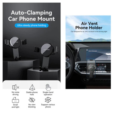 Автотримач для телефону Vention Auto-Clamping Car Phone Mount With Duckbill Clip Black Disc Fashion Type (KCSB0) - зображення 5