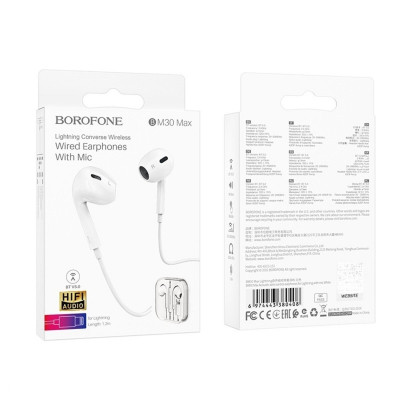 Навушники BOROFONE BM30 Max Acoustic wire control earphones for iP with mic White - зображення 3