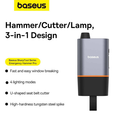 Автомобільний молоток Baseus Sharp Tool Safety Hammer (Разбивание окон+перерезание ремней безопасности) Темно-серый (C10934401111-00) - изображение 8