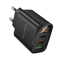 Мережевий зарядний пристрій BOROFONE BA98A Ilustre PD30W (2C1A) charger with digital display (EU) Black (Колір 7073) - фото № 3