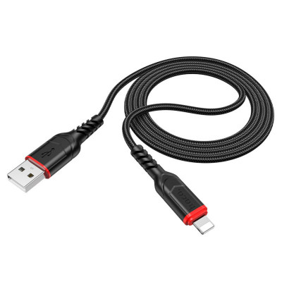 Кабель HOCO X59 USB to iP 2.4A, 1m, nylon, TPE connectors, Black - изображение 4