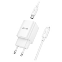 Мережевий зарядний пристрій HOCO C148A Charm single port PD30W charger set (C to iP) (EU) White (Цвет Білий) - фото № 4