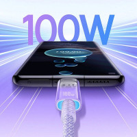 Кабель Baseus Explorer Series Fast Charging Cable with Smart Temperature Control USB-C to USB-C 100W 1m Nebula Purple  - фото № 6