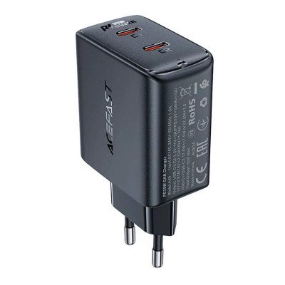 Мережевий зарядний пристрій ACEFAST A49 PD35W GaN (USB-C+USB-C) dual port charger Black - зображення 1