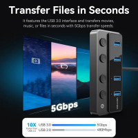 USB-хаб Vention USB 3.0 to USB 3.0 x4+USB C Hub With Individual Power Switches 1M Black (CHWBF) (Цвет 7073) - фото № 4