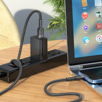Кабель HOCO U110 USB to iP 2.4A, 1.2m, nylon, aluminum connectors, Black (Колір 7073) - фото № 2