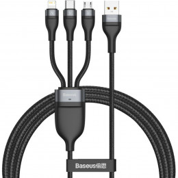 Кабель Baseus Flash Series One-for-three Fast Charging Data Cable USB to M+L+C 5A 1.2m Gray+Black