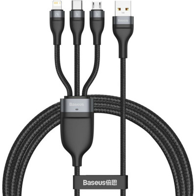 Кабель Baseus Flash Series One-for-three Fast Charging Data Cable USB to M+L+C 5A 1.2m Gray+Black - зображення 1