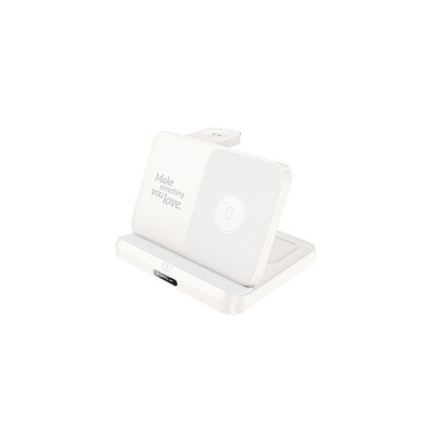 Бездротовий зарядний пристрій HOCO CQ7 Pass folding 3-in-1 wireless fast charger(iWatch+SAM) Milky White - изображение 1