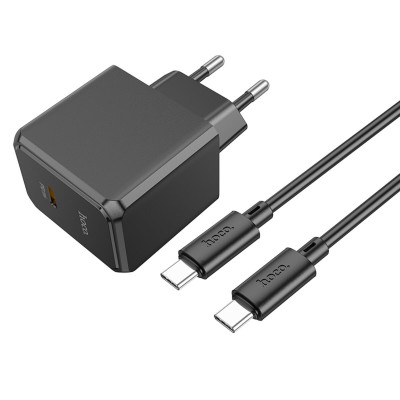 Мережевий зарядний пристрій HOCO CS13A Ocean single port PD20W charger set(Type-C to Type-C) Black - зображення 2