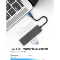 USB-хаб Vention Type-C to 4-Port USB 3.0 Hub with Power Supply Black 0.5M ABS Type (Цвет Черный) - фото № 4