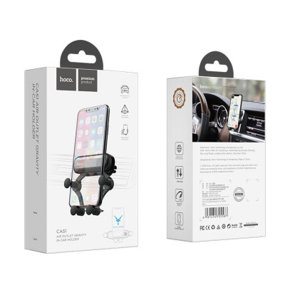 Тримач для мобільного HOCO CA51 Air outlet gravity in-car holder Black - изображение 5