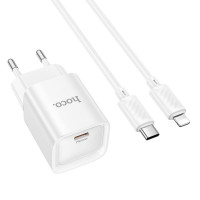 Мережевий зарядний пристрій HOCO C146A Charm single port PD20W charger set (C to iP) (EU) White (Цвет Білий) - фото № 5