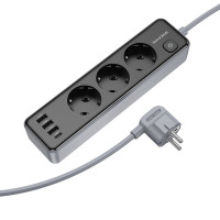Мережевий подовжувач BOROFONE BAC8 Power 3-position socket(1C3A)(EU/GER)(L=2M) Black (Колір 7073) - фото № 4