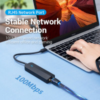 USB-хаб Vention USB-C to USB 3.0*3/RJ45/Micro-B HUB 0.15M Black ABS Type (Цвет Черный) - фото № 7