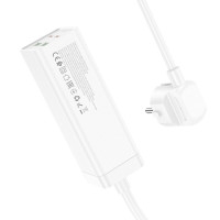 Мережевий подовжувач HOCO AC10A Barry PD65W GaN (2C2A with 1 socket) desktop charger White (Цвет Білий) - фото № 4