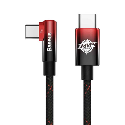 Кабель Baseus MVP 2 Elbow-shaped Fast Charging Data Cable Type-C to Type-C 100W 1m Black+Red - зображення 1