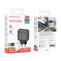 Мережевий зарядний пристрій BOROFONE BAS56A Absolute PD45W (2C1A) charger set (C to C) (EU) Black (Цвет 7073) - фото № 3