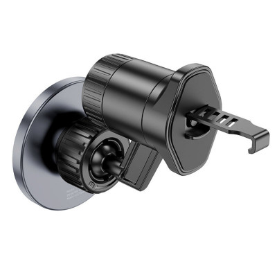 Тримач для мобільного HOCO H23 Alma metal ring magnetic car holder(air outlet) Black Metal Gray - зображення 4