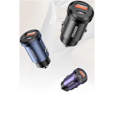 Автомобільний зарядний пристрій Essager Gyrscope Mini Charger USB-A + Type-C 30W черный (ECCAC-TL01) (ECCAC-TL01) - изображение 3
