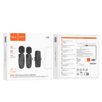 Бездротова мікрофонна система HOCO L15 Dual-mic clip-on wireless digital microphone (iP/Type-C) Black (Цвет 7073) - фото № 2