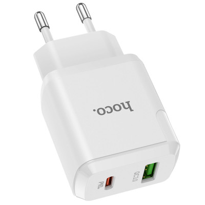 Мережевий зарядний пристрій HOCO N5 Favor dual port PD20W+QC3.0 charger White (6931474738905) - зображення 2