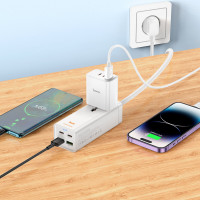 Мережевий подовжувач HOCO AC10A Barry PD65W GaN (2C2A with 1 socket) desktop charger White (Цвет Білий) - фото № 5