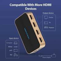 Сплітер Vention 1 In 2 Out HDMI Splitter 4K 30Hz Gold Aluminum Alloy Type EU Standard (ACBG0-EU) (Колір 30791) - фото № 4