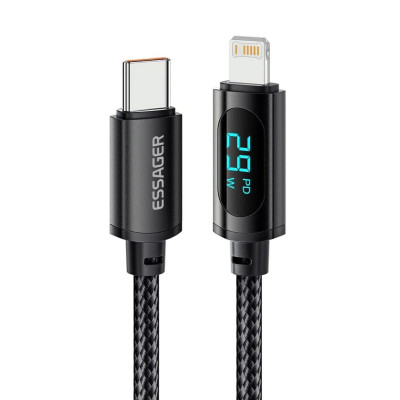 Кабель Essager Enjoy LED Digital Display USB Charging Cable Type C to Lightning 29W 1m black (EXCTL-XY01-P) (EXCTL-XY01-P) - зображення 1